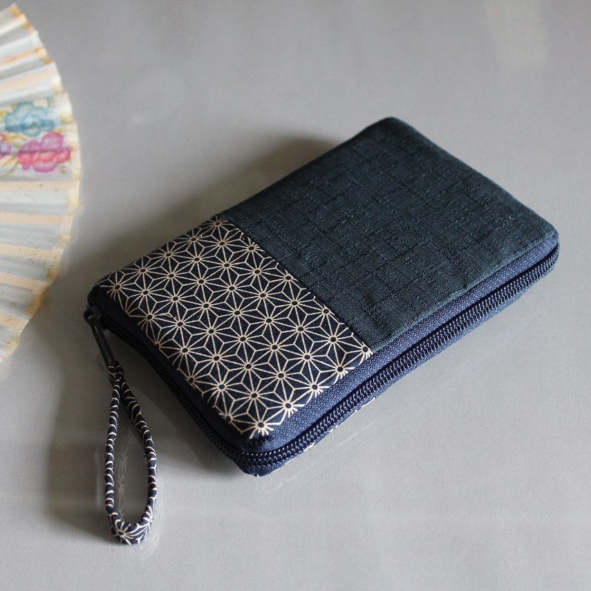 Portefeuille porte-monnaie zipp -  Asanoha bleu